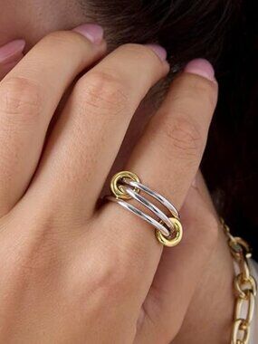 PAVOI 14K Gold Plated Interlocked Stackable Rings Connected Rings Two Tone